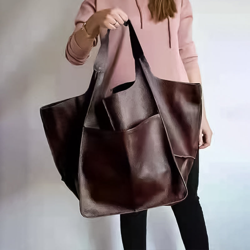 Vleria – Women’s Oversized PU Leather Weekender Bag with Handles and Shoulder Strap