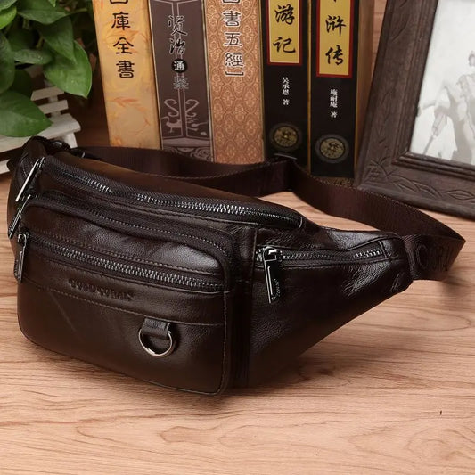 Vleria – Men’s Genuine Cowhide Leather Waist Bag with Adjustable Strap