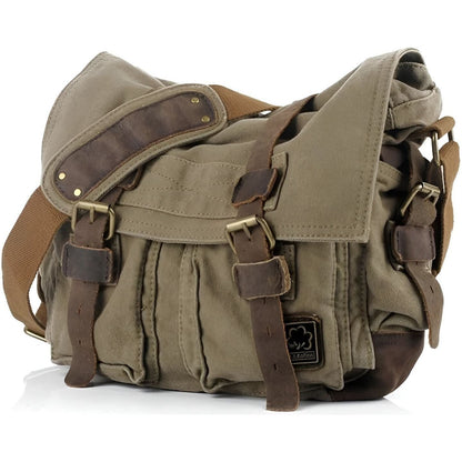 Vleria – Men’s Vintage Canvas Messenger Bag with Leather Accents