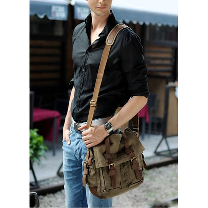 Vleria – Men’s Vintage Canvas Messenger Bag with Leather Accents