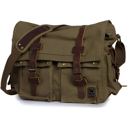 Vleria – Men’s Vintage Canvas Messenger Bag with Leather Accents
