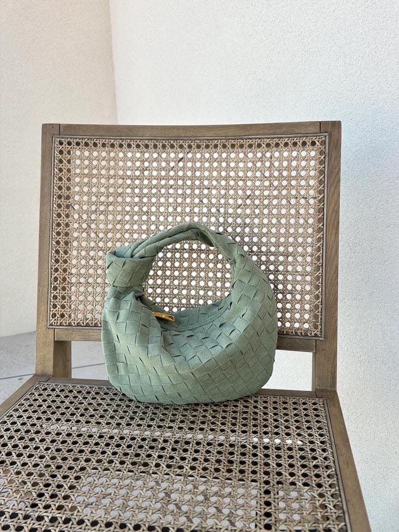 Vleria – Women’s Mini Suede Shoulder Bag with Woven Knot Design