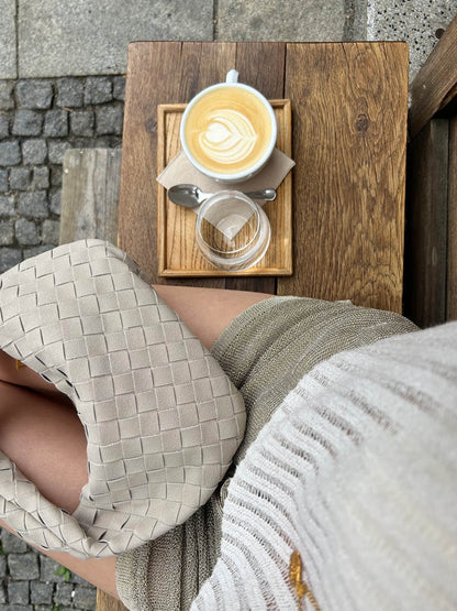 Vleria – Women’s Mini Suede Shoulder Bag with Woven Knot Design