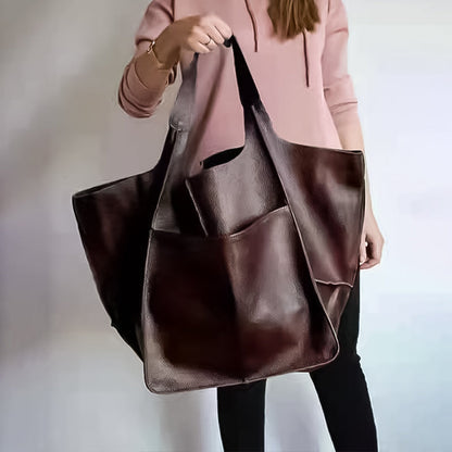 Vleria – Women’s Oversized PU Leather Weekender Bag with Handles and Shoulder Strap